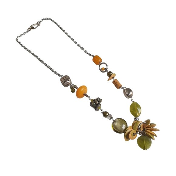 Mixed Medium Beaded Boho Silver Tone Metal Women Fashion Necklace 23" Length - Picture 6 of 6